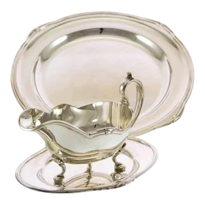 1970’s Vintage/New Silver Set of 2 Including 1 Round Platter & 1 Sauce/ Boat & Tray, With Jubilee, Patented Pattern