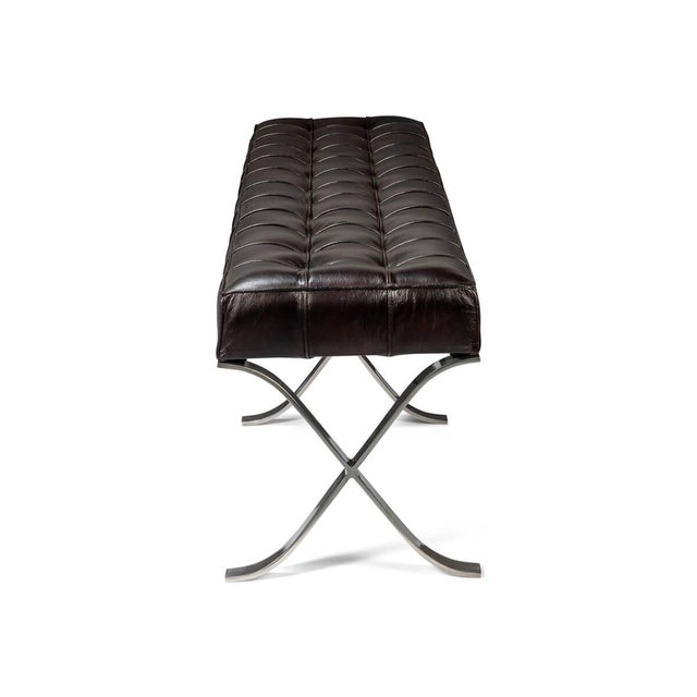 Brown Mid Century Modern Style Leather Bench For Sale In Raleigh - Image 6 of 12