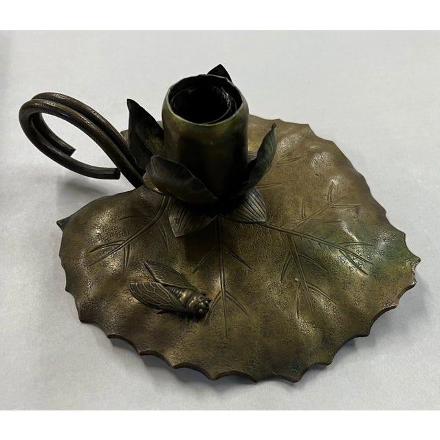 Early 20th Century Japanese Mission Arts & Crafts Aesthetic Movement Brass Lily Pad Candle Holder For Sale - Image 13 of 13