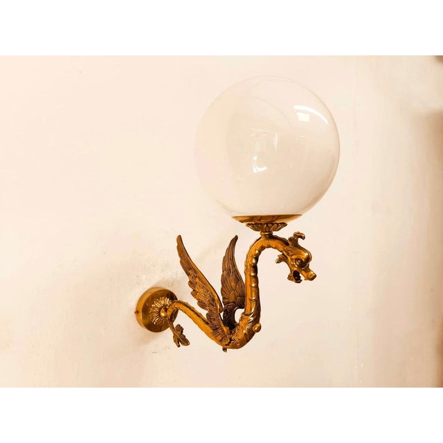 Mid-Century Modern Brass Dragon Wall Light with Sphere Glass For Sale - Image 3 of 13