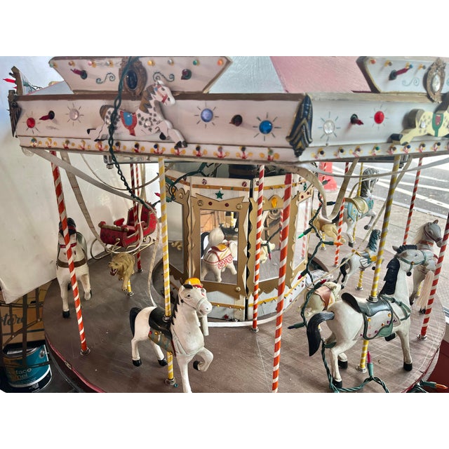 1940 Beautiful Hand Crafted Revolving Carousel With Horses and Other Animals For Sale - Image 4 of 10