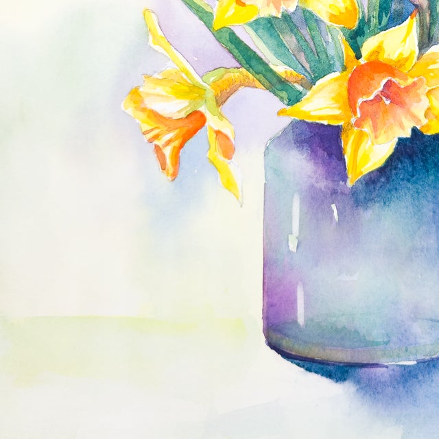 Daffodils in Vase - Tomoko Parry, C. 1990s For Sale - Image 4 of 10