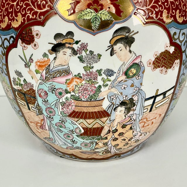 We have here and lovely vintage Fish Bowl Planter. It's hand-painted in the Asian Chinoiserie style and features two Asian...