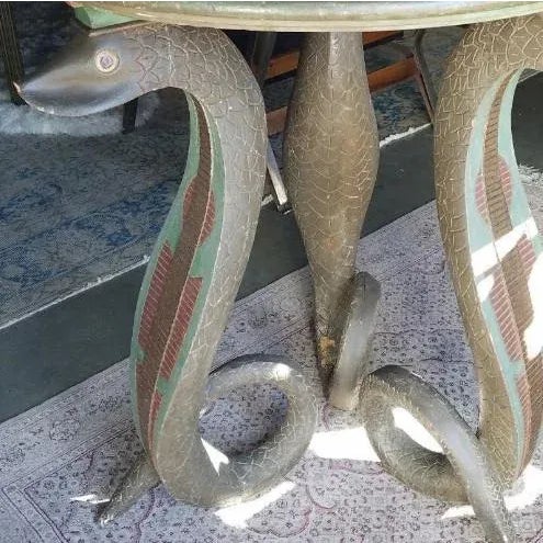 Wood Antique Carved German Black Forest Painted Wood Serpent Table For Sale - Image 7 of 8