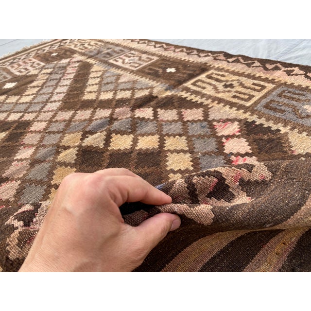 Afghan Maimana Kilim Accent Rug, Handwoven Wool, 3x7, Brown & Camel For Sale - Image 4 of 8