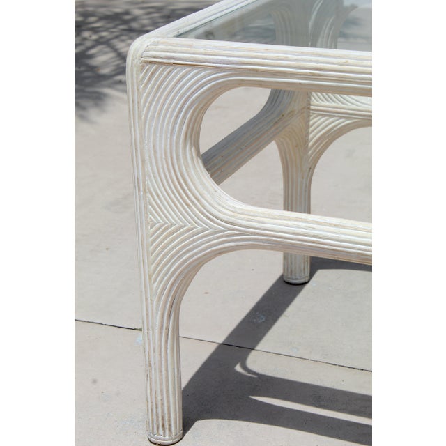 Vintage 1980s Coastal Pencil Reed Rattan & Glass Coffee Table For Sale - Image 13 of 16
