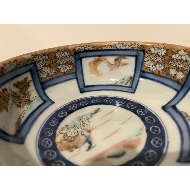 Antique Colored Imari Bowl With Gold Edge and Detailed Painting - Horse in Center For Sale - Image 15 of 18