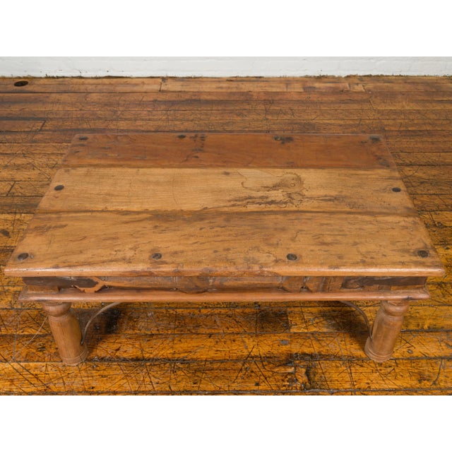 Rustic Indian Sheesham Wood Coffee Table with Nailhead Design and Baluster Legs For Sale - Image 9 of 13