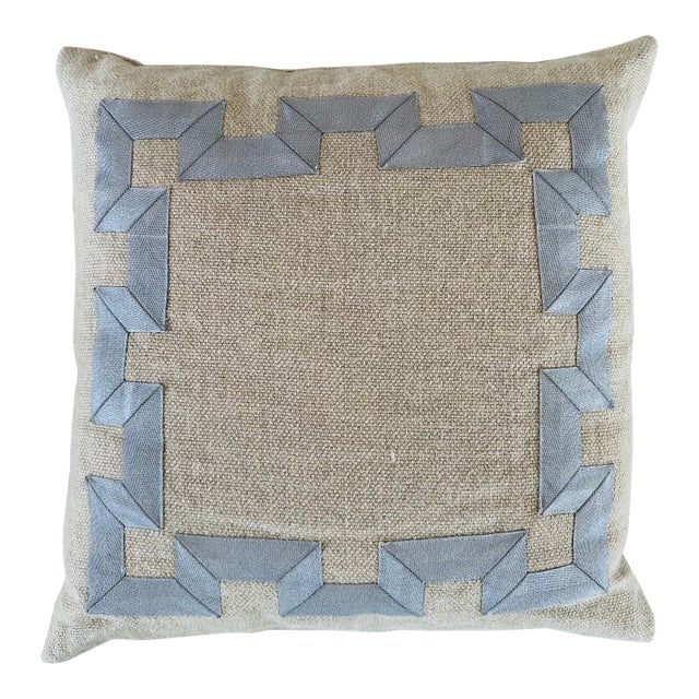 Vintage 19” Dransfield and Ross Linen Pillow With Greek Key For Sale