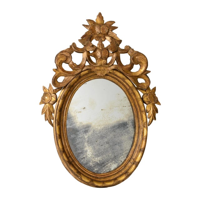 French Pair French Louis XVI Carved Gilt-Wood Oval Wall Mirrors For Sale - Image 3 of 12