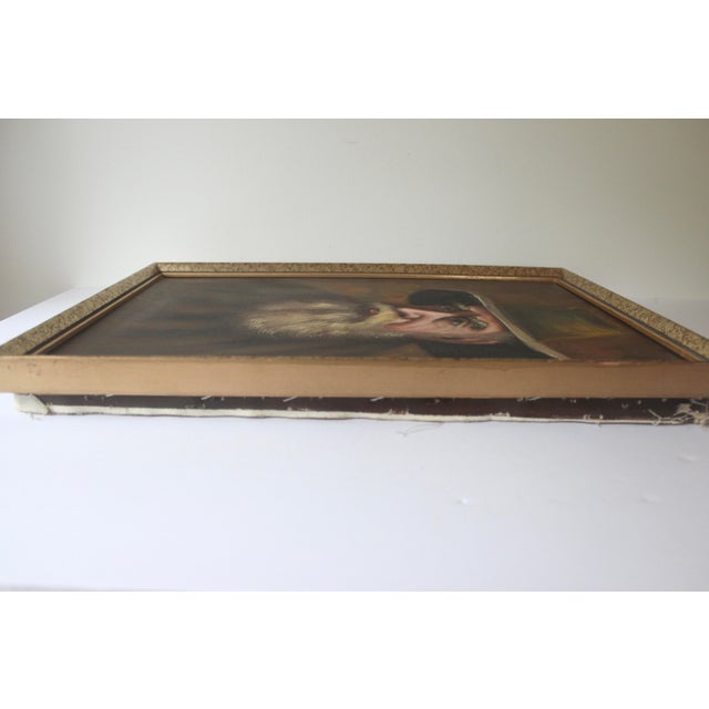 Wood Portrait Painting of a Man With a Hat, Signed and Framed For Sale - Image 7 of 10