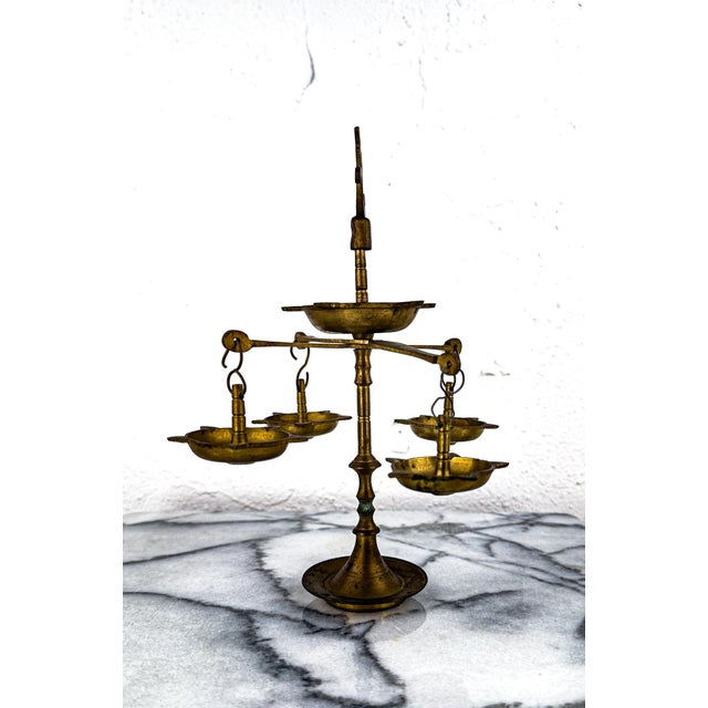 1950s 1950s Brass Panchmukhi Diya Oil Lamp For Sale - Image 5 of 11