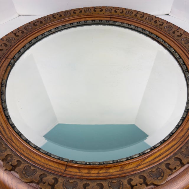 Victorian Hand Carved Round Oak Mirror For Sale - Image 12 of 13