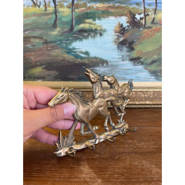 Vintage Brass Toned Galloping Horses Wall Hook Rack - Equestrian Decorative Key or Jewelry Holder For Sale In Seattle - Image 6 of 8