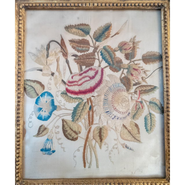 We are selling this very attractive Georgian or Victorian English silk embroidery. This stumpwork embroidered panel...