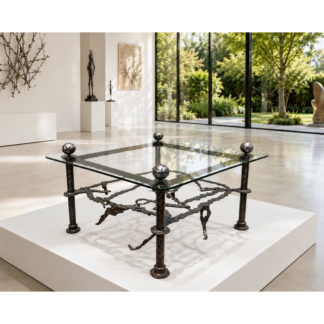 Sculptural Metal and Glass Coffee Table by René Broissand Welded, France, 1998 For Sale - Image 11 of 12