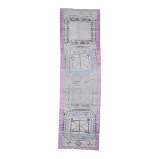1970s Vintage Handmade Wool Cotton Turkish Beige Runner Rug For Sale