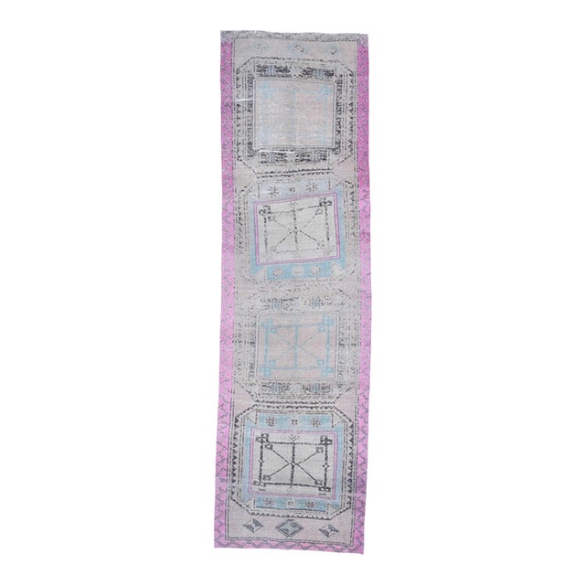 1970s Vintage Handmade Wool Cotton Turkish Beige Runner Rug For Sale
