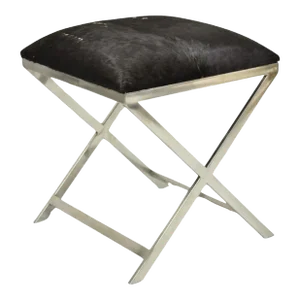 Late 20th Century Modern Chrome Frame X-Frame Metal Stool With Cowhide Upholstery