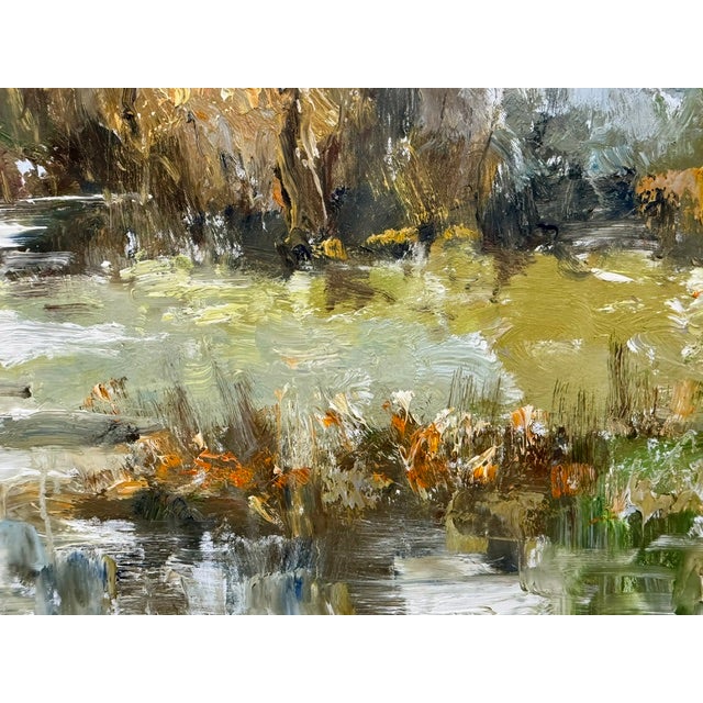 Moody Earth Tone Wetland & River Canvas - Original Acrylic Art For Sale - Image 10 of 11