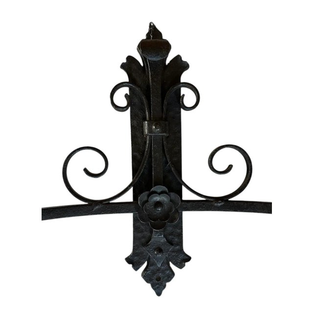 American Circa 1920’s Forged Iron Double Sconce With Velvet Leopard Shades For Sale - Image 3 of 4