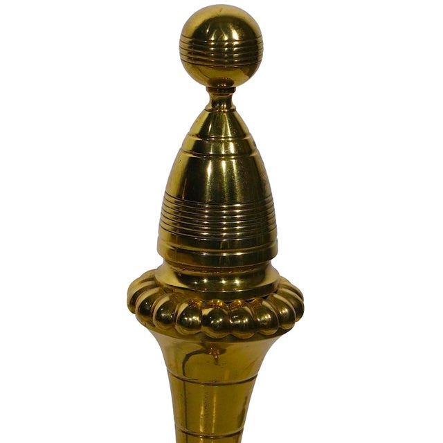 Aesthetic Movement Brass Andirons After Christopher Dresser For Sale - Image 9 of 11