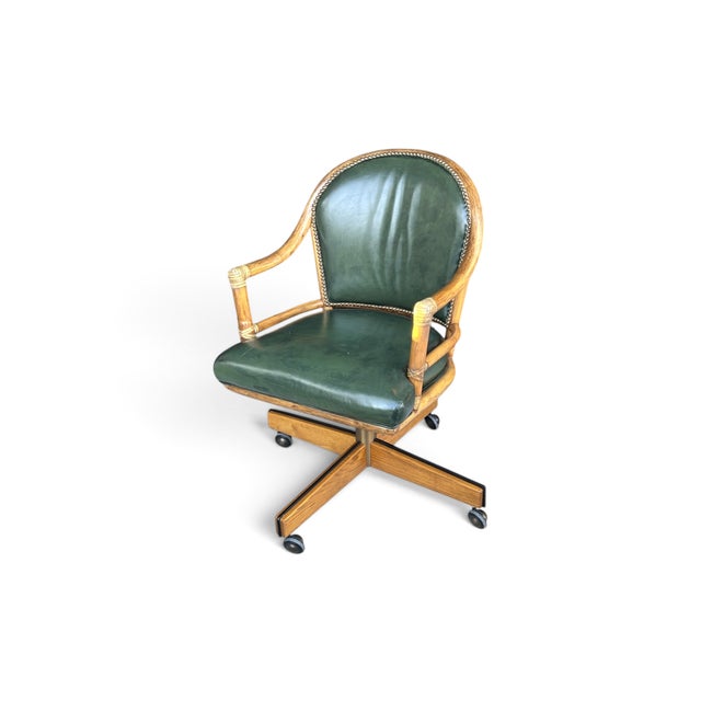 McGuire Vintage McGuire Louis XVI Swivel-Tilt Desk Chair in Green Leather For Sale - Image 4 of 18
