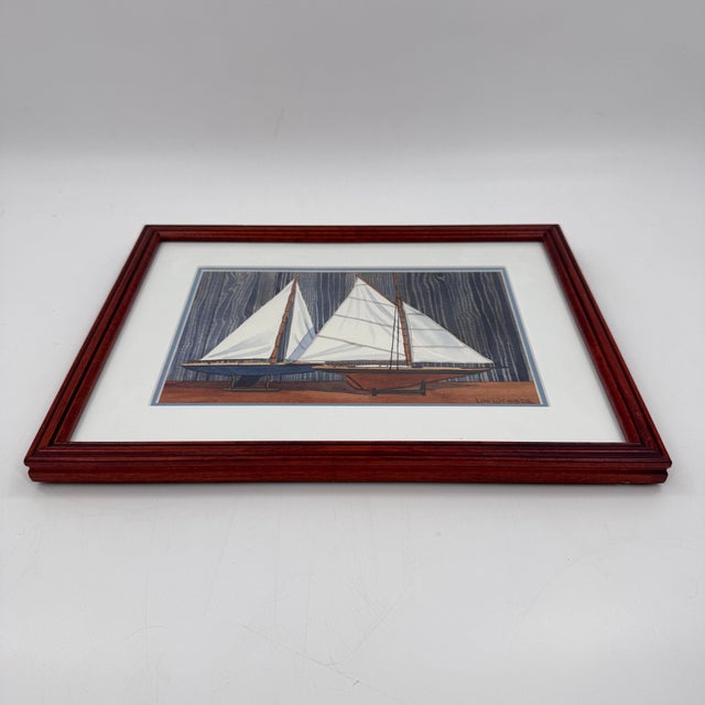 Blue Lin Webber Original Watercolor Painting "Boat Models" 1997 Framed Sailboats For Sale - Image 8 of 12