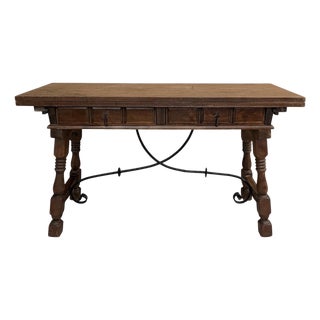 Spanish Drop-Leaf Console Table With Iron Stretchers, 1940s For Sale