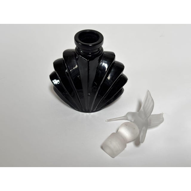 Art Deco Black Glass Perfume Bottle With Hummingbird Stopper For Sale - Image 10 of 11