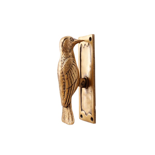 Rustic Brass Woodpecker Door Knocker For Sale - Image 3 of 6