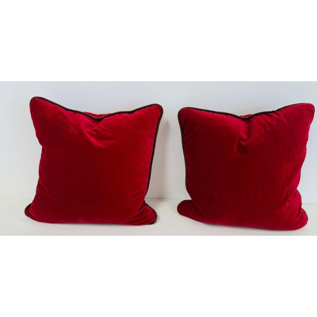 Burgundy Pair of Burgundy Red Cotton Velvet Throw Pillows with Down Inserts For Sale - Image 8 of 10