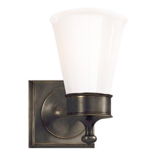 Visual Comfort Signature Siena Single Sconce in Bronze with White Glass For Sale