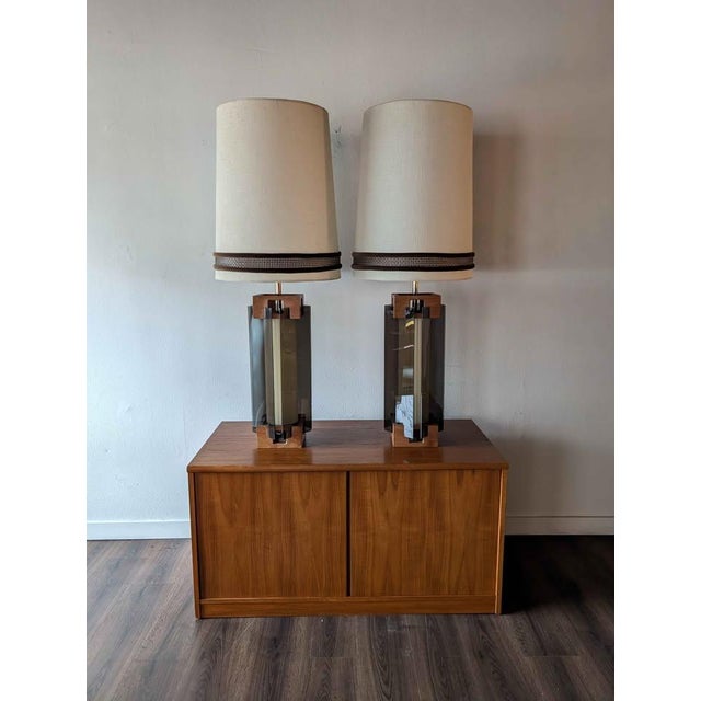 Beautiful pair of large mid century modern 3-way lamps by Nova of California. Excellent condition throughout! Made in USA!...