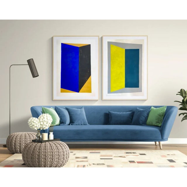 Mid-Century Modern Contemporary Original Geometric Cobalt Blue and Black Abstract Painting For Sale - Image 3 of 5