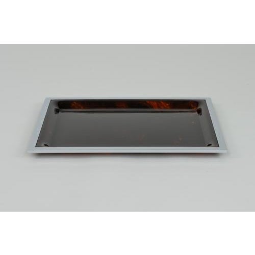 Midcentury amazing rectangular serving tray or vide-poche in tortoiseshell effect acrylic glass and chrome borders in the...