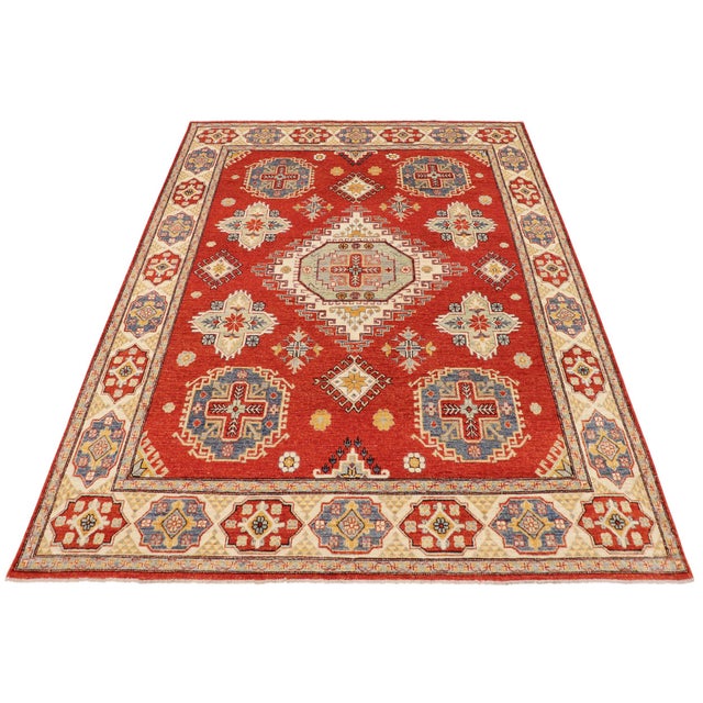 Southwestern Kazak Burnt Orange/Red Wool Rug - 8'0''x9'8'' For Sale In New York - Image 6 of 10