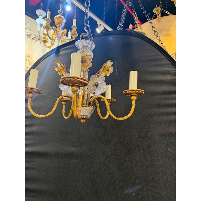 French 1930 French Chandelier With Murano Glass Flowers 5 Lights For Sale - Image 3 of 5