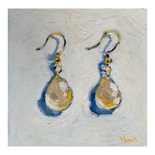 Original Oil Painting – Pearl Drop Earrings Still Life For Sale
