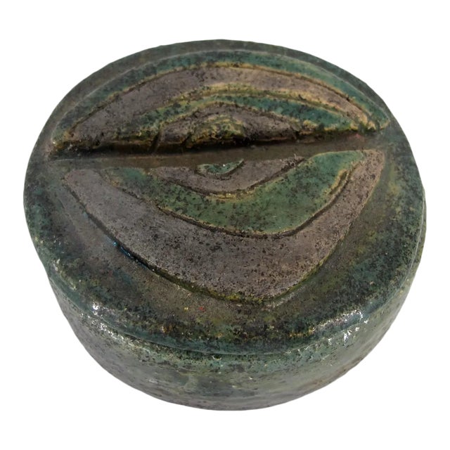 Late 20th Century Ulla Sutton Lidded Box Modern Art Pottery W/Eye Decoration Denmark For Sale