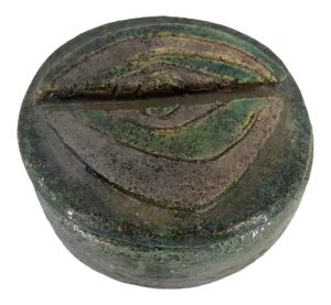 Late 20th Century Ulla Sutton Lidded Box Modern Art Pottery W/Eye Decoration Denmark