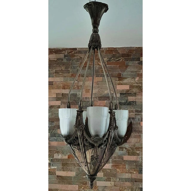 French Art Deco Chandelier, 1920s For Sale - Image 17 of 18