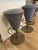 Set of Four Mid Century Modern Chrome & Suede Gray Blue Swivel & Hydraulic Bar Stools For Sale - Image 10 of 11