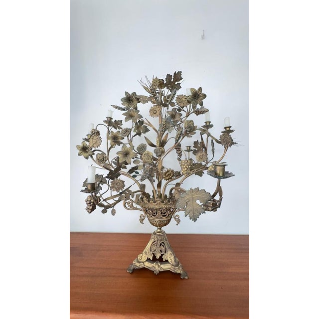 Napoleon Altar Candelabra with Seven Lights and Flower Bouquet Decoration, 1890 For Sale - Image 6 of 8