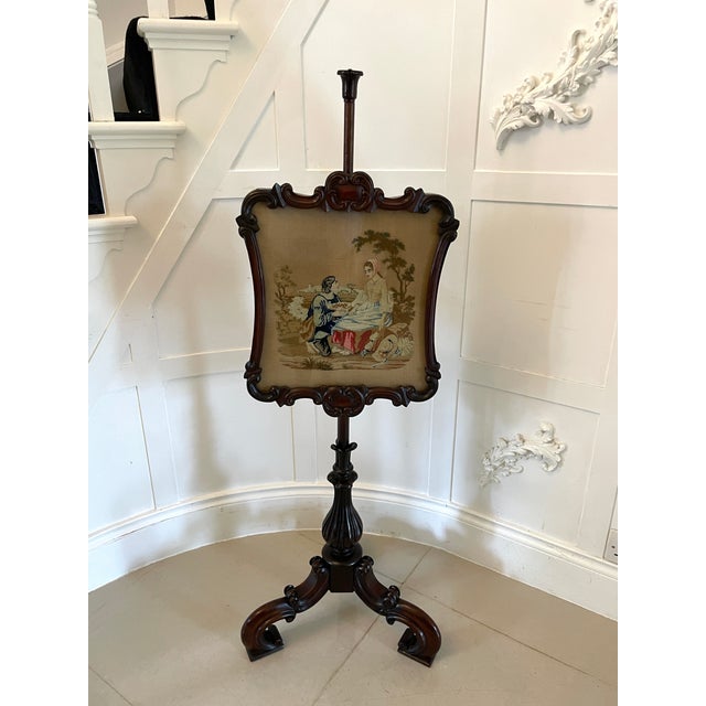 Victorian Carved Rosewood Pole Screen, 1850s For Sale - Image 10 of 10
