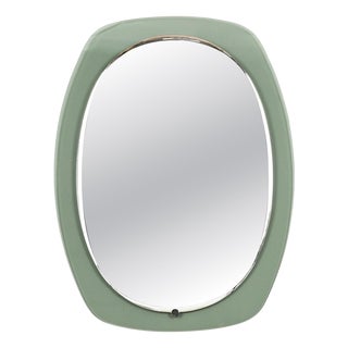 Oval Sage Green Beveled Mirror from Cristal Art, Italy, 1960s For Sale