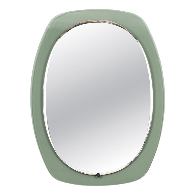 Oval Sage Green Beveled Mirror from Cristal Art, Italy, 1960s For Sale