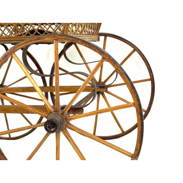 Museum-Quality 19th Century Victorian Wicker Baby Carriage With Original Lace Parasol - Heywood-Wakefield Style For Sale In Portland, ME - Image 6 of 12