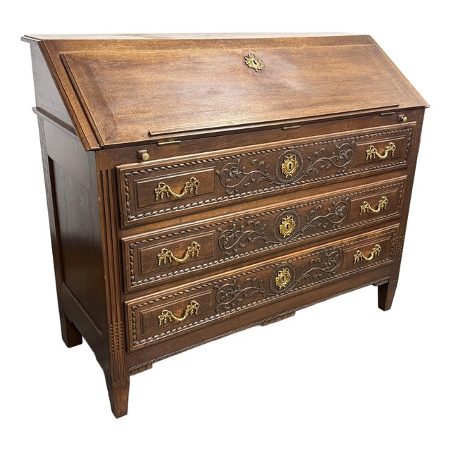 19th Century French Oak Drop Front Desk For Sale