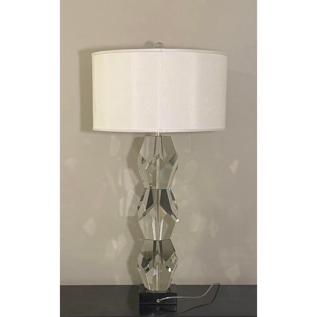 2020s Global Views Triple Facet Block Crystal Table Lamp For Sale - Image 5 of 12